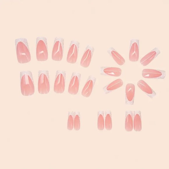 24pcs Glossy Medium Ballerina Fake Nails, White French Tip Press On Nails - Picture 2 of 5